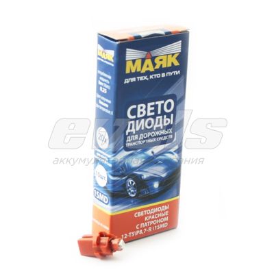 Лампа светодиодная "Маяк" 12V Т5 (BAX8,7D) [1SMD 3528 с патроном] RED 2300K 0,8Lm — основное фото