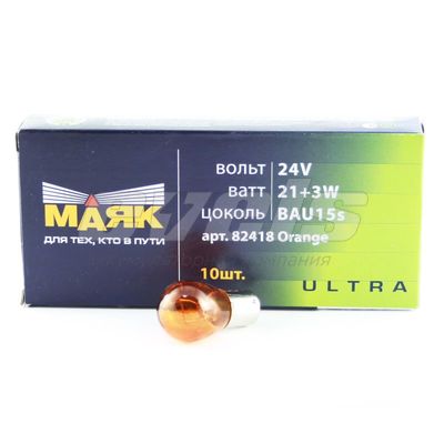 Лампа "Маяк" 24V 21W (BAU15S) ORANGE (смещенный цоколь) /PY21W УЛЬТРА — основное фото